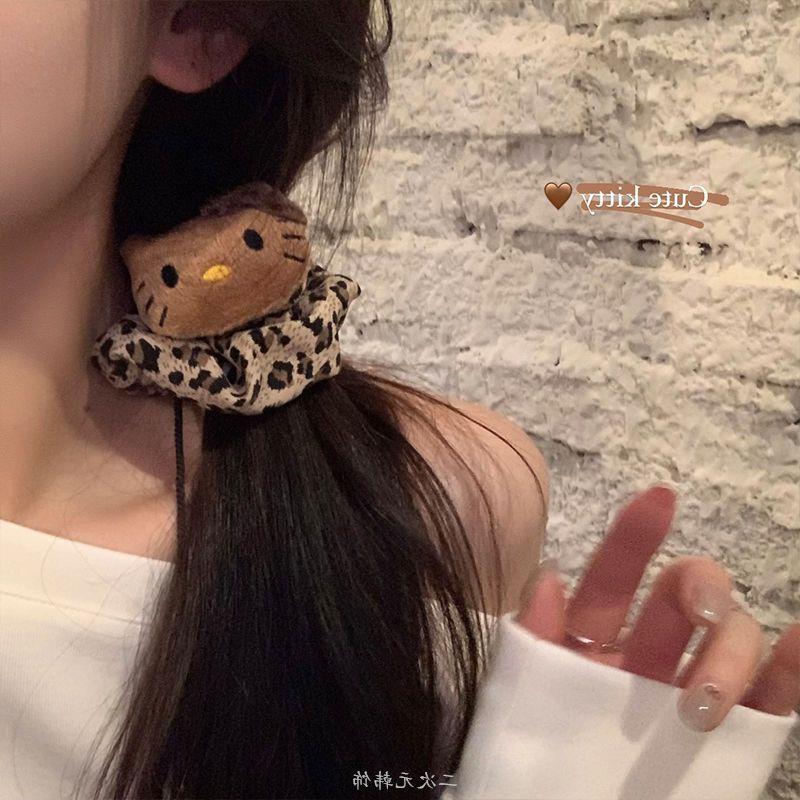 爆款Kitty猫时尚豹纹大肠发圈皮筋女扎头马尾头绳发绳高级感发饰