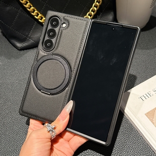 4全包素皮保护套奢华商务防摔壳保护套W24男女款 适用三星ZFold6折叠屏360度旋转磁吸金属支架手机壳fold7