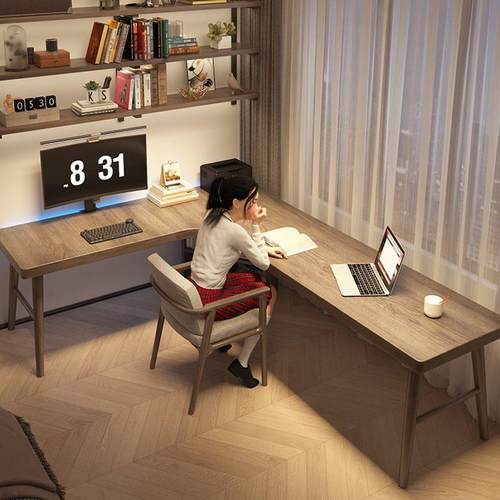 家用办公桌转角实木书桌学生拐l电脑台式桌角型卧室学习桌工作台
