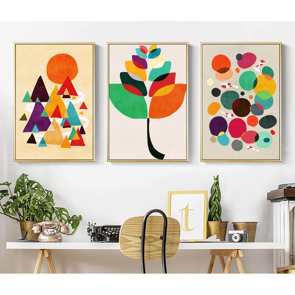 抽象彩色森林客厅沙发背景墙壁画装饰画轻奢挂画三联画简约风景画