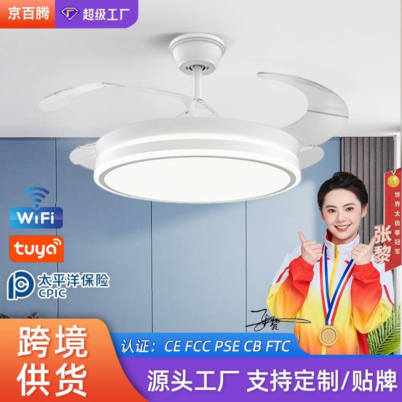 智能led风扇灯吊扇灯餐厅隐形静音电扇灯客厅灯卧室变频风扇吊灯