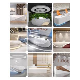 公司接待台玻璃钢科技前台简约现代美容院展厅迎宾台创意工作定制