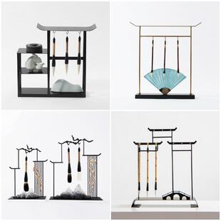 新中式创意毛笔架摆件样板房办公桌面家居书房软装饰客厅玄关摆设