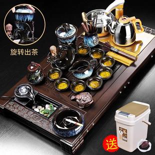 家用客厅复古功夫茶具办公会客流水大茶台A 唐丰黑檀实木茶盘套装