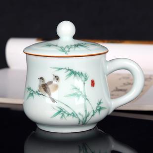 精致家用水杯办公室单杯中式 景德镇茶杯陶瓷带盖水杯 杯子茶具