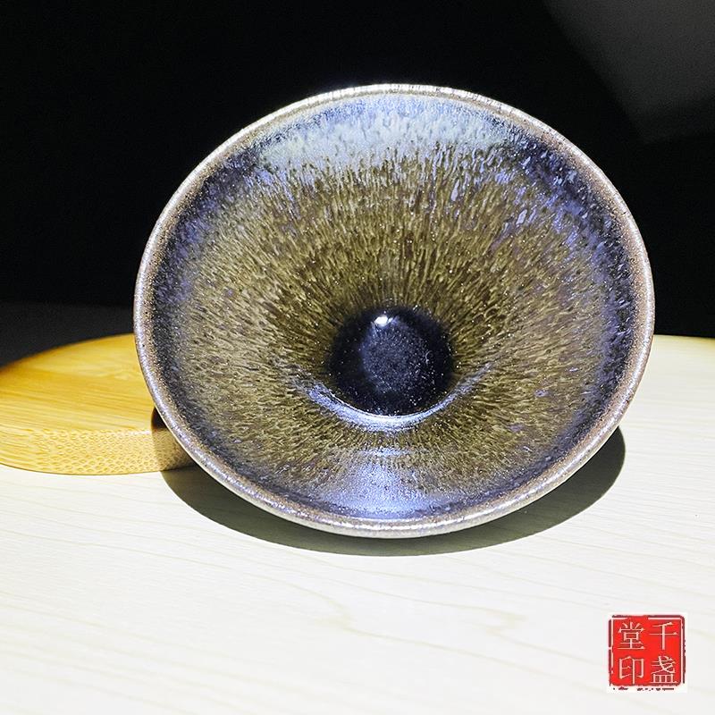 孔夫寺通天龙窑柴烧陈贤建束口建盏平口主人水杯黑瓷乌金传统鹧鸪