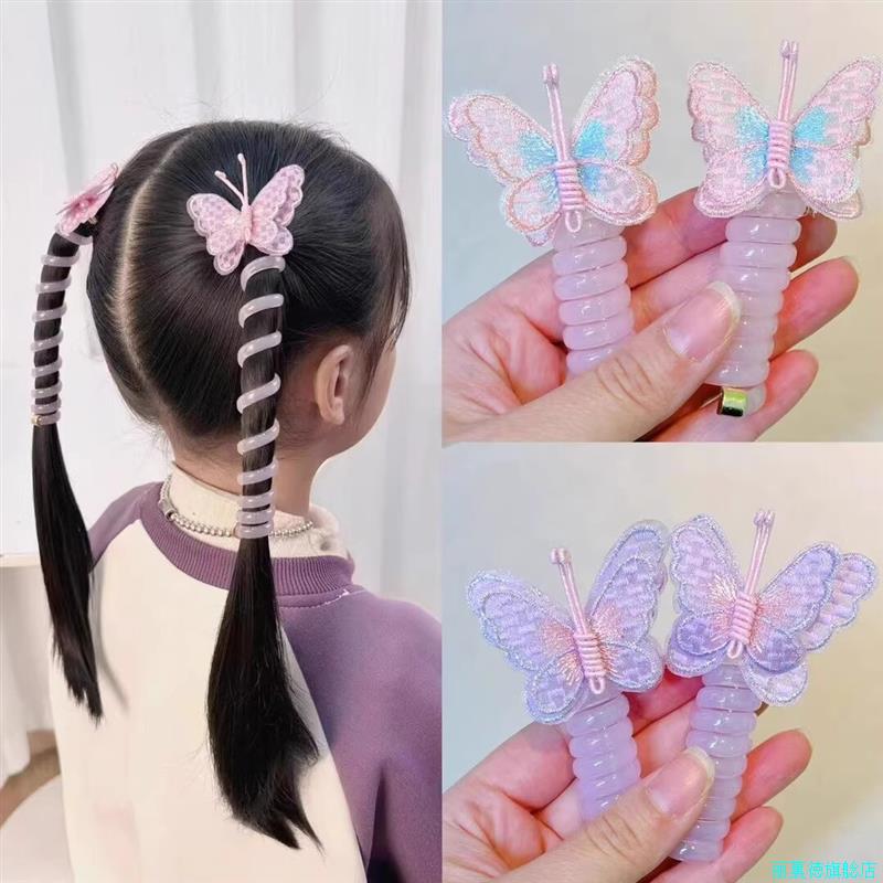 春暖花开的季节就给女儿用这款蝴蝶电话线发圈扎头发起来甜美*