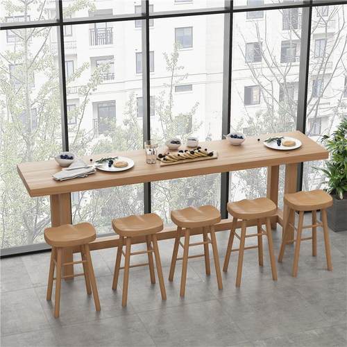 北欧实木吧台桌家用简约现代阳台靠墙窄桌子酒吧高脚桌奶茶店桌椅