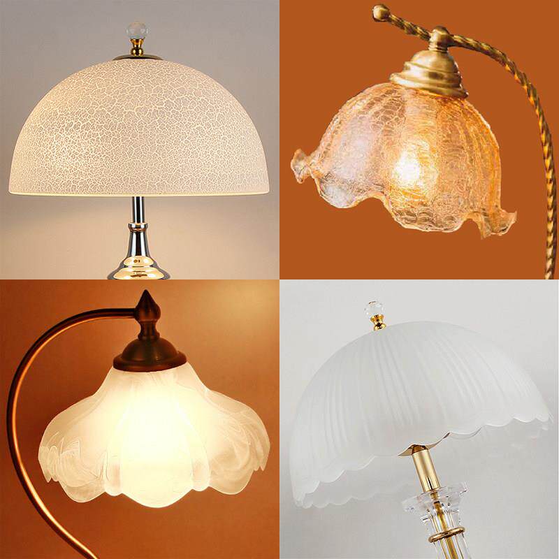 台灯灯罩欧式玻璃灯罩配件吊灯灯罩外壳E27灯座磨砂圆形灯具通用