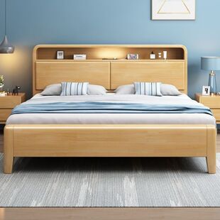 北欧实木床原木色1.8米主卧双人床1.5米简约床1.2米单人床头软包