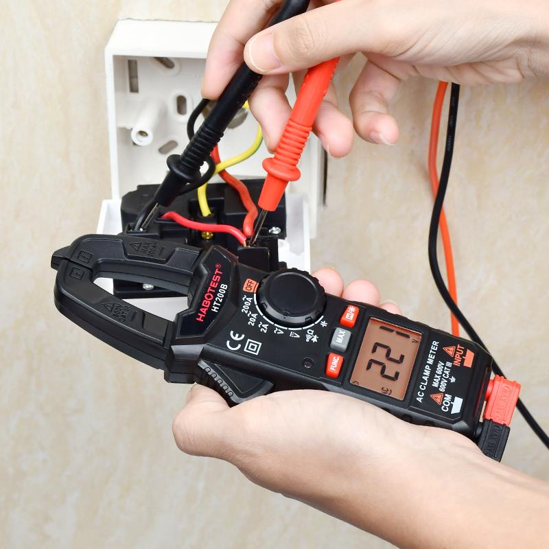 华博HT200小型钳形表万用表电流表数显200A电工钳型表袖珍钳流表*