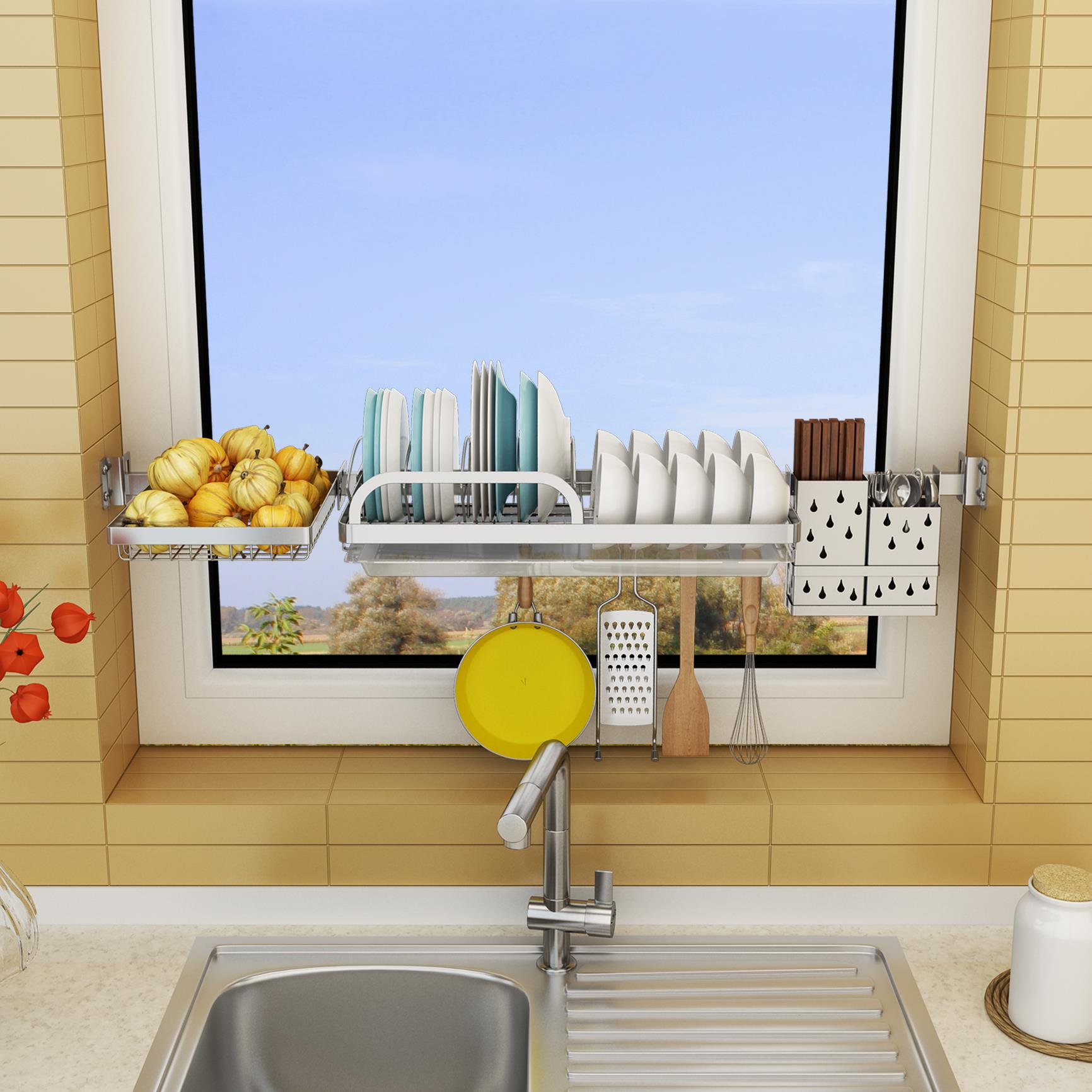 304不锈钢水槽沥水架壁挂厨房用品窗台置物架碗碟架收纳架放锅架