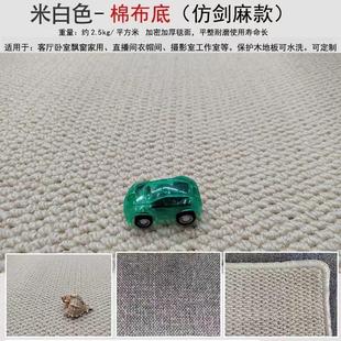 侘寂风地毯客厅轻奢高级客厅茶几毯卧室玄关圆形米白色仿剑麻地垫