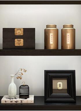 新中式样板间书房书柜装饰禅意博古架展示柜茶叶筒画框收纳盒