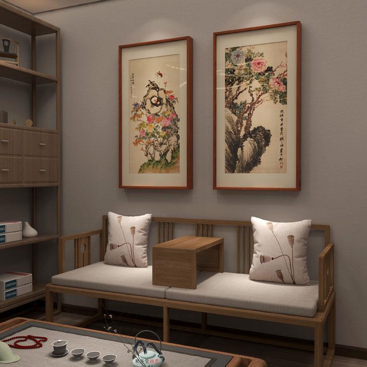 米亦堂x富贵白头图 居廉新中式日式牡丹花鸟国画客厅餐厅玄关挂画