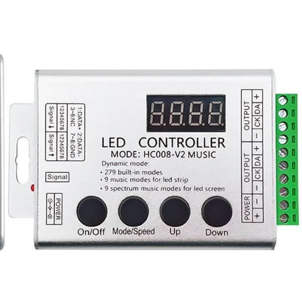 HC008 音乐律动 HC008-V2 铝壳幻彩跑马 同步效果 1903全彩控制器