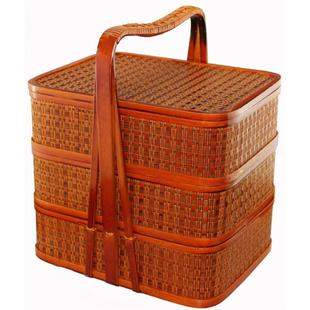 点心竹编上菜提盒饭店送菜手提送餐提篮篮酒店食盒多层篮送饭竹质