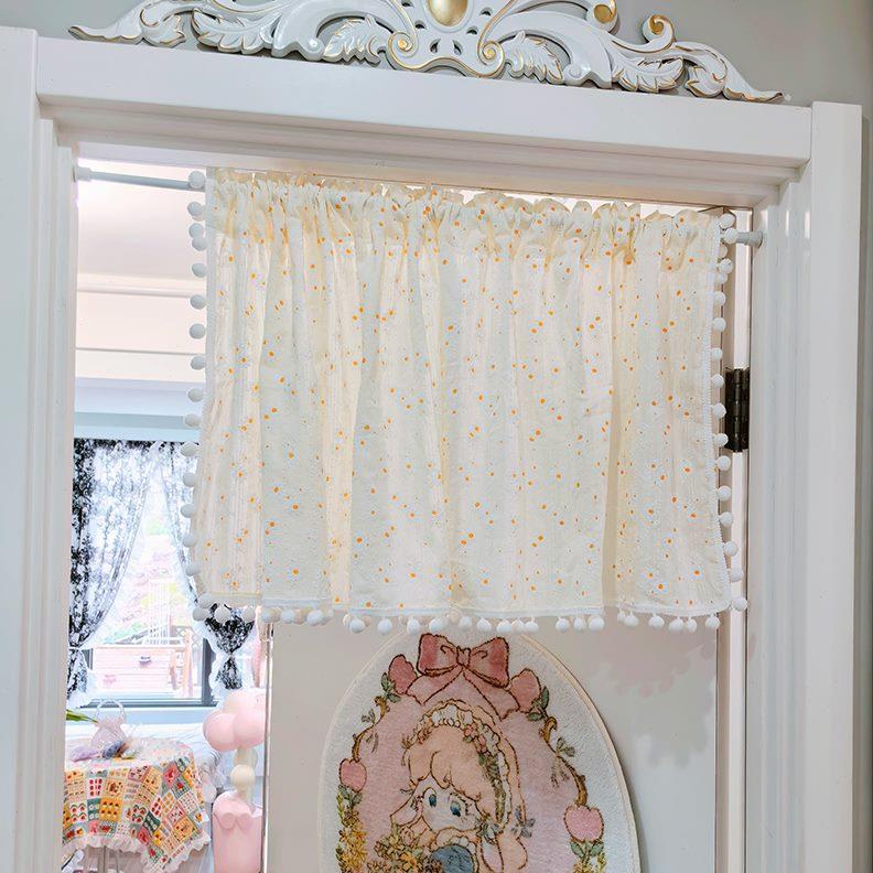 遮挡帘子卧室小花朵布置可爱公主风门帘球球小ins风屏风半边透气