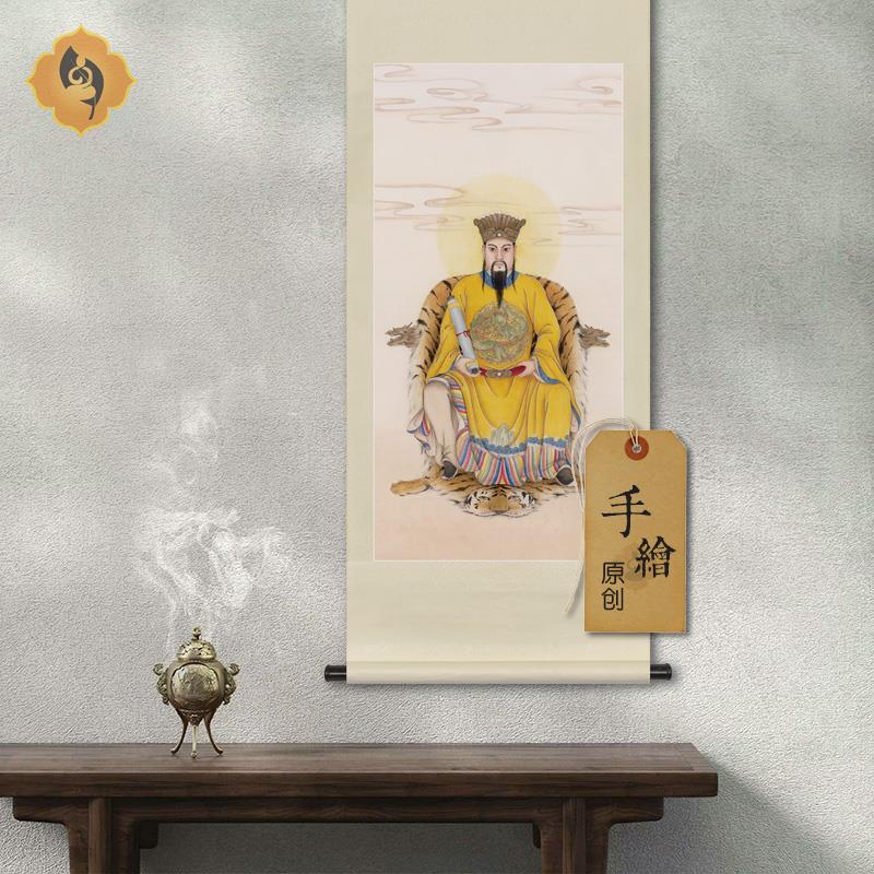 手绘工笔人物神医保生大帝大道吴夲真人玄关书房新中式卷轴挂画框