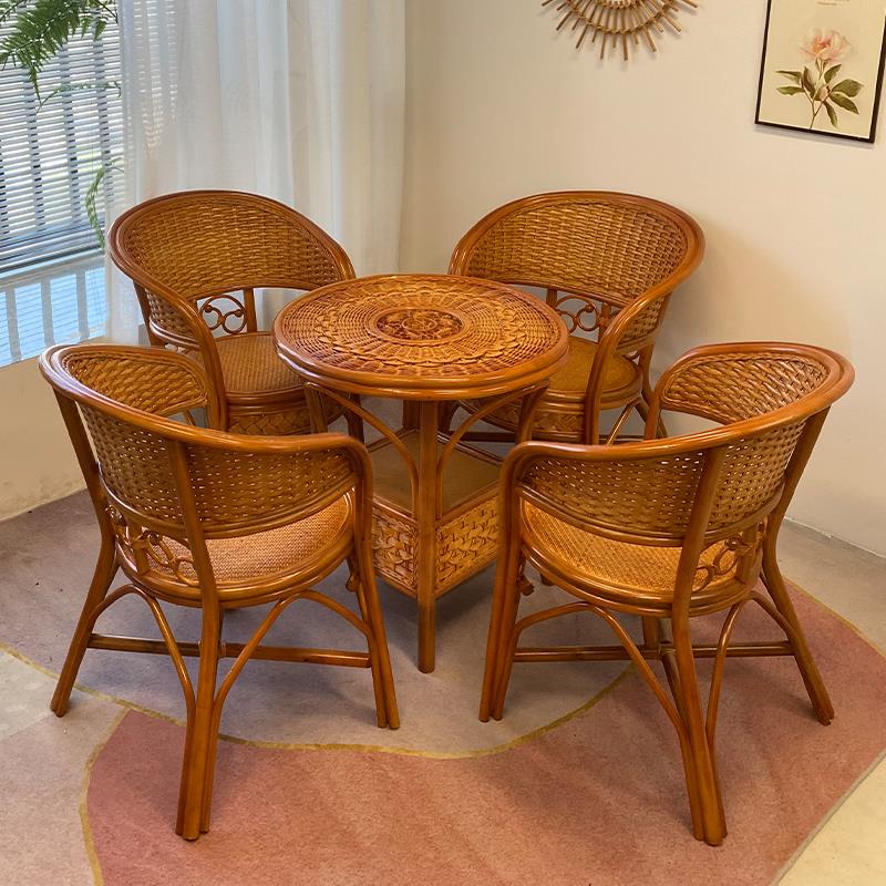 天然真藤藤椅休闲椅家用三件套椅子茶几棋牌老人椅五件套餐桌椅