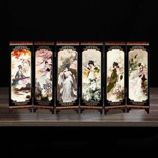 木质漆器小屏风精美家居装饰摆件特色节日生日出国礼品古代仕女图