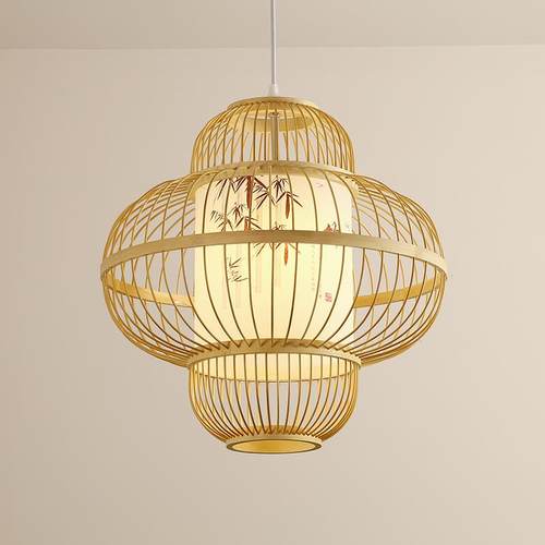 新中式竹艺吊灯禅意民宿餐厅茶室吧台餐桌店铺商用火锅店装饰灯具