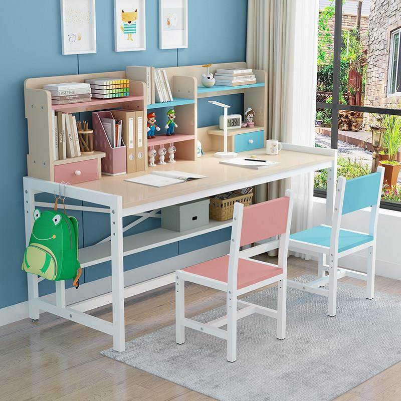 儿童学习桌椅双人可升降小学生书桌简约书桌带书架女孩家用课桌,住宅家具,儿童学习桌,淘宝优惠券,粉丝福利购,淘宝优惠卷