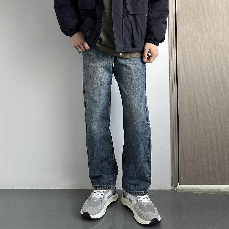 HMN Studio秋冬加绒日系直筒牛仔裤潮流显瘦美式休闲复古长裤男