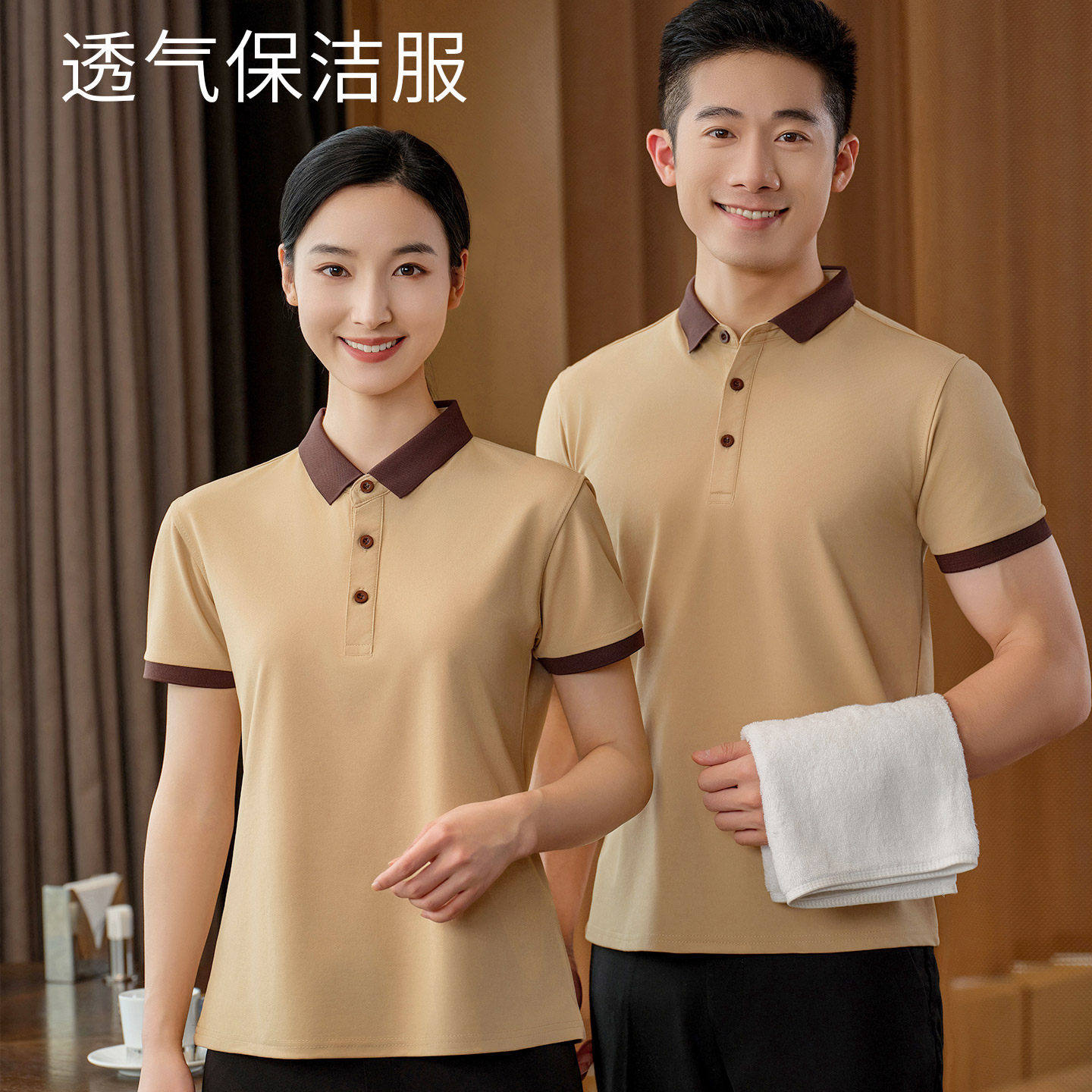 保洁翻领冰丝款短袖工作