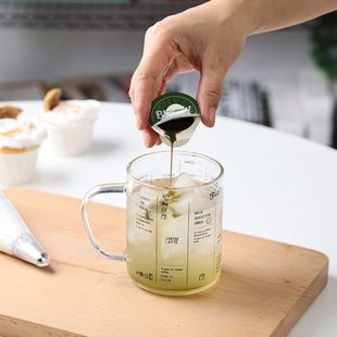 牛奶杯乐耐热玻璃杯办公室家用微波炉加厚喝水杯刻度手柄小带原创