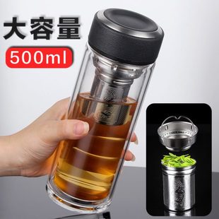 硼硅加厚便携家用女茶杯俊范水杯大容量高双层玻璃杯 隔热办公男士