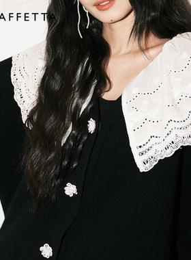 GRAFFETTA新品25年可拆卸花边领羊毛针织开衫复古慵懒MIU系毛衣