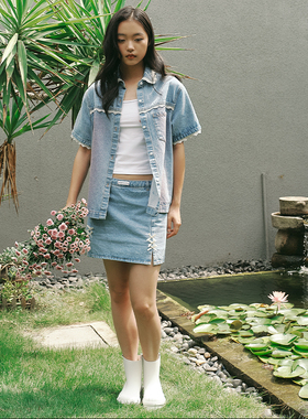 GRAFFETTA 明星同款中腰包臀蝴蝶结牛仔迷你裙芭蕾风 不上架