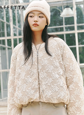 GRAFFETTA原创设计刺绣蕾丝外套人气秋冬女装蕾丝云朵棉服巴恩风