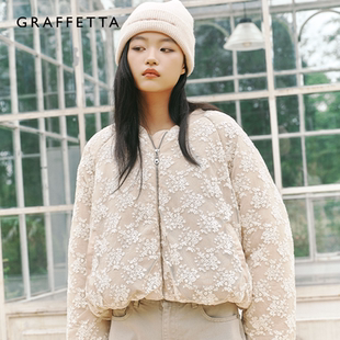 GRAFFETTA原创设计刺绣蕾丝外套人气秋冬女装 蕾丝云朵棉服巴恩风