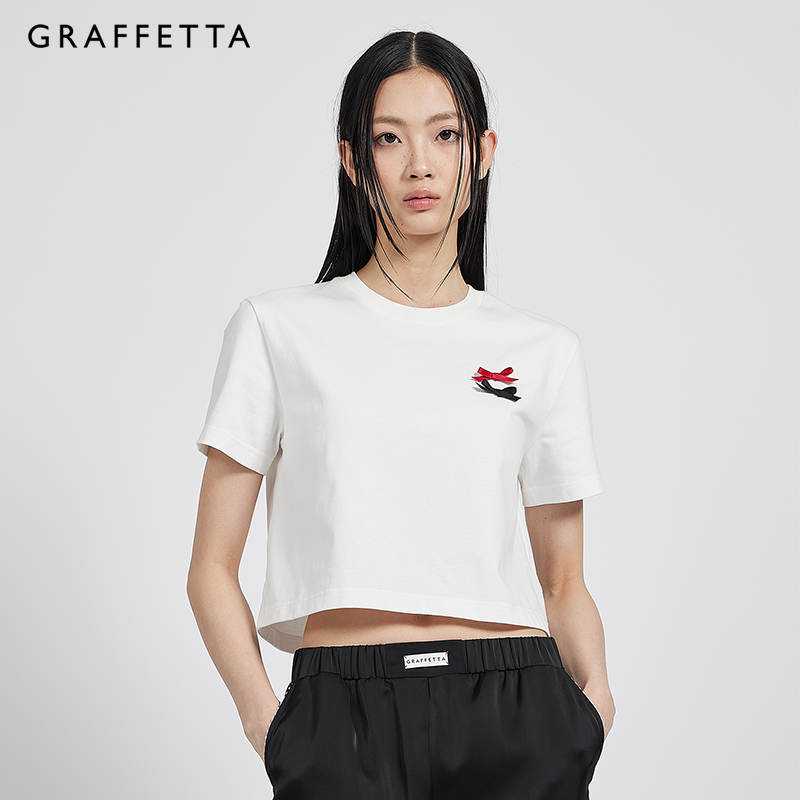 GRAFFETTA甜酷蝴蝶结百搭纯棉短T