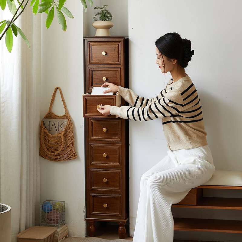 胡桃实木夹缝柜床头柜卧室衣橱柜床边柜迷你超窄小型收纳柜子