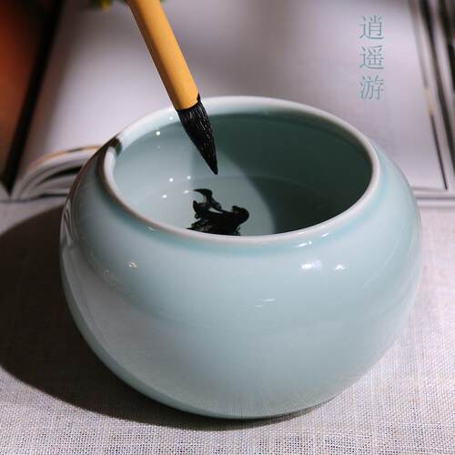 汝窑陶瓷笔洗缸洗笔杯陶瓷涮笔筒水彩洗墨缸国画文房四宝书法用具