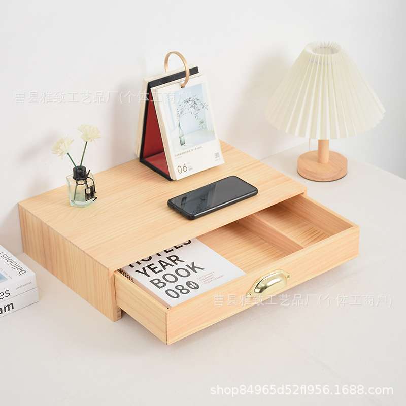 现货木质抽屉式收纳盒桌面文件A4纸整理盒实木分格资料名片储物盒