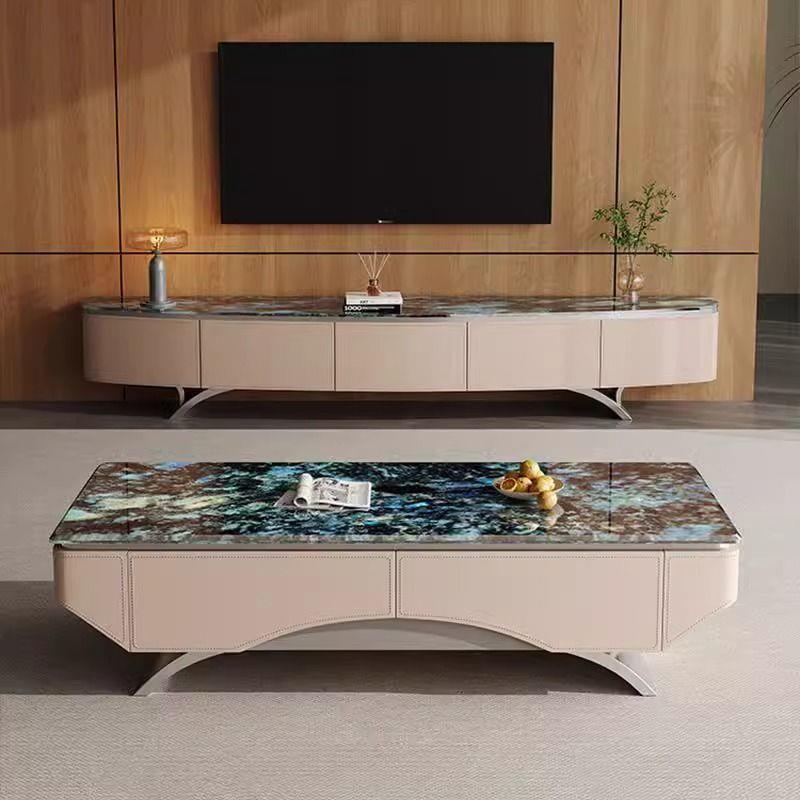 意式天然大理石轻奢电视柜茶几组合现代简约家用小户型客厅新款