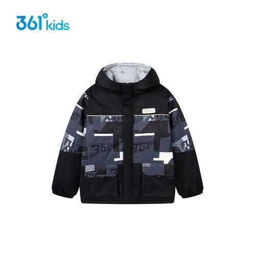 361度童装男童羽绒服2025年新年款印花舒适保暖中大童连帽外套