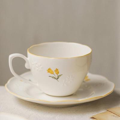 复古花鸟清新苍兰高脚杯陶瓷马克杯咖啡杯家用水杯早餐牛奶杯礼物