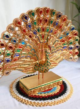 泰国孔雀摆件开屏东南亚装饰摆件玄关装饰品中式复古客厅桌面摆设