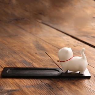 创意小猫香插底座陶瓷香薰炉摆件香炉家用内室点线香香座香架香托