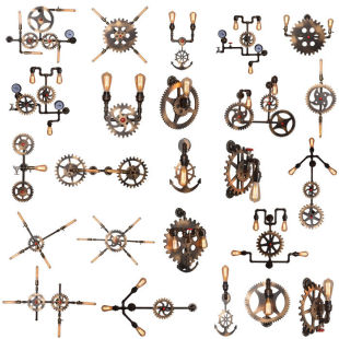 饰灯 复古loft酒吧KTV清吧装 客厅loft齿轮水管壁灯美式 工业风格