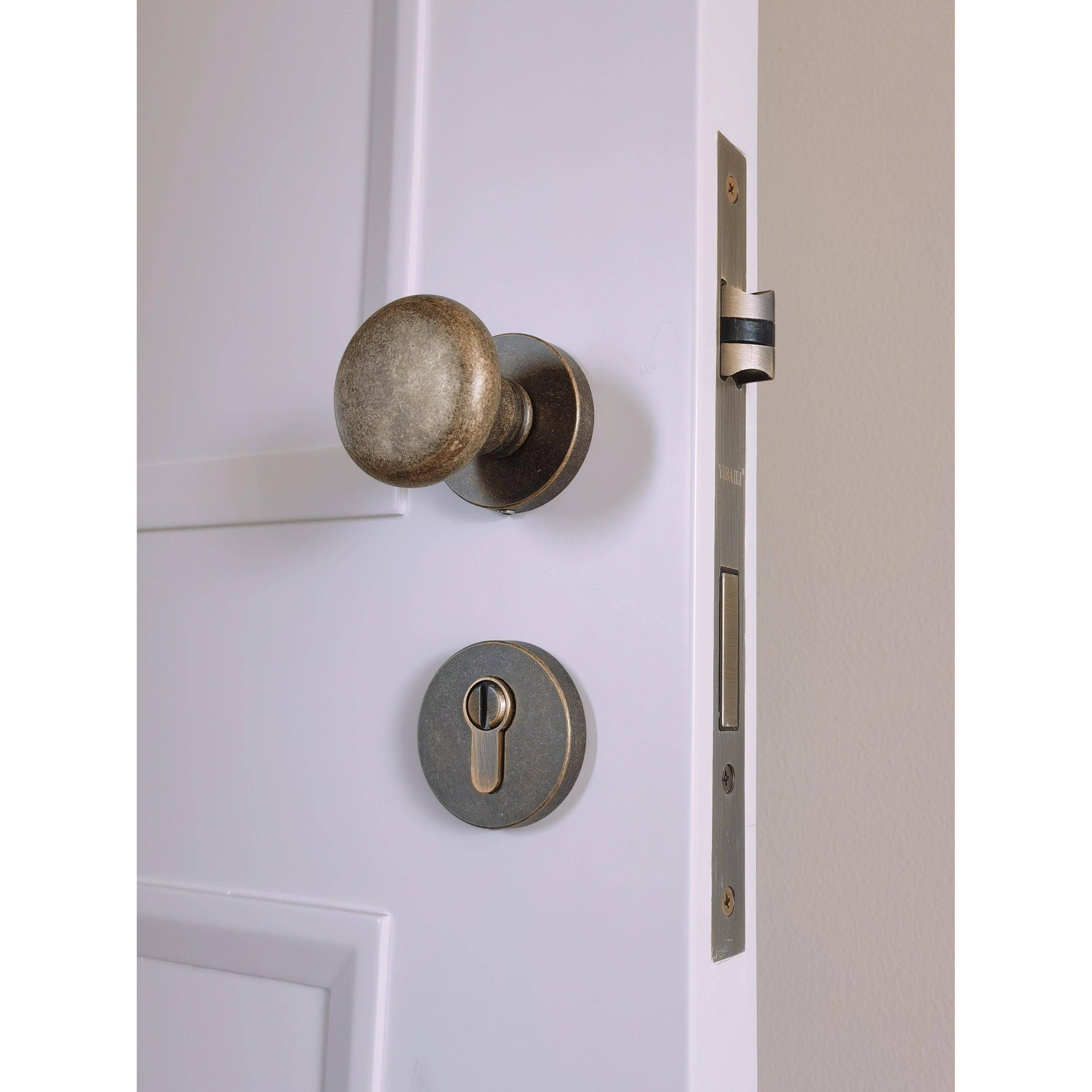 美式仿古铜分体球形锁中古风室内房门锁欧式青古铜静音圆把手球锁