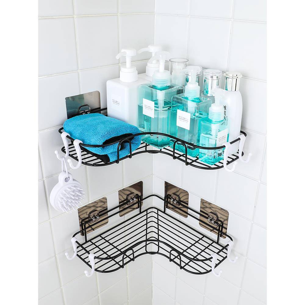 免打孔转角置物架卫生间挂架厨房加粗不锈钢金属厕浴室粘墙三角架