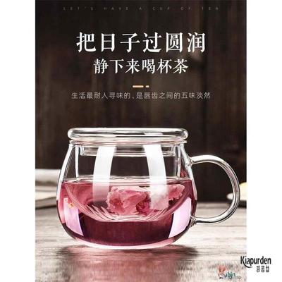 平底杯子可加热高硼硅玻璃透明带盖水杯耐热带把手家用办公花茶杯