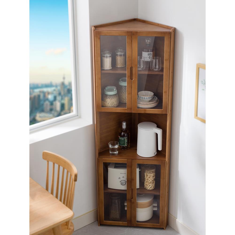 带门厨房置物架落地多层转角收纳架墙角多功能碗盘储物柜三角锅架