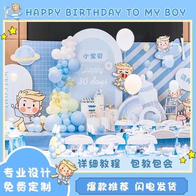 小王子主题男孩宝宝满月百天生日布置拱门气球kt板背景墙装饰套餐